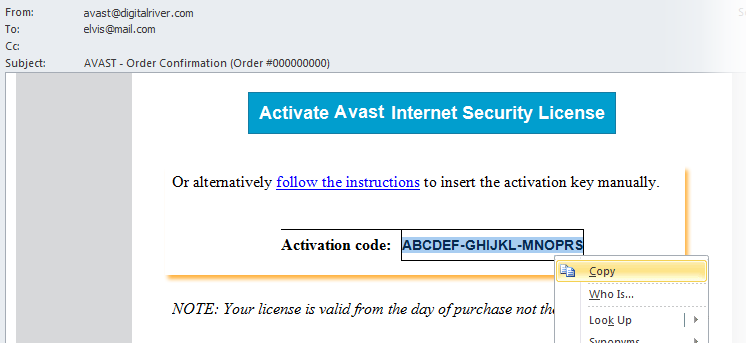 activation code for avast not working
